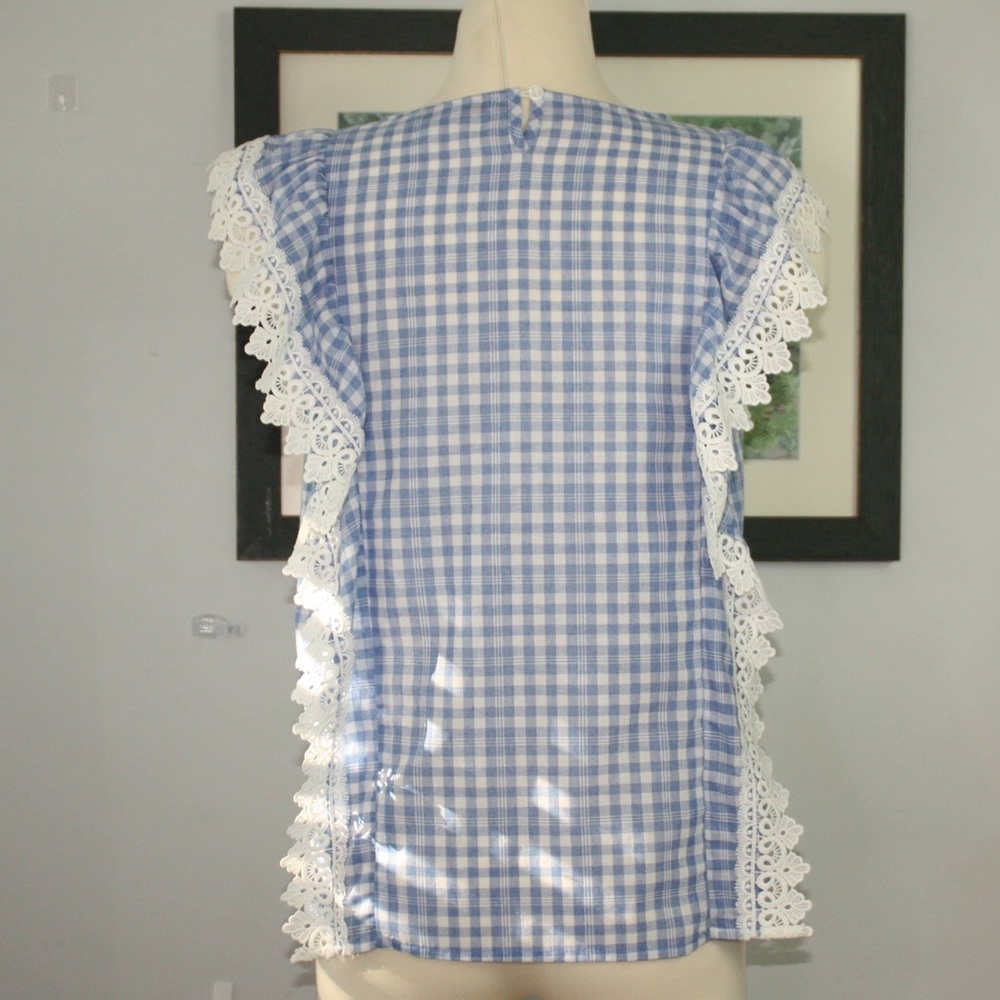 Baby Blue Gingam Ruffle Top Size Small - Picture 7 of 12